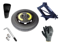 Kit - Rueda de repuesto de galleta VW TIGUAN R18 5x112x57,1 + Llave de Carraca + Gato elevador + Funda para el gato